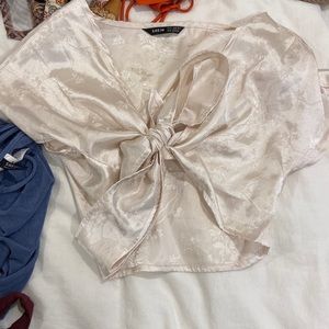 Tie front satin top